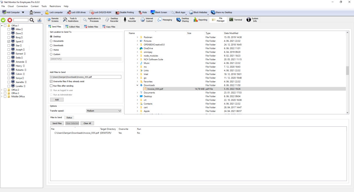 Tab na Send Files