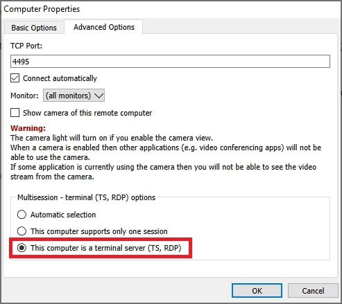 मॉनिटर RDP Terminal सेवा सत्र